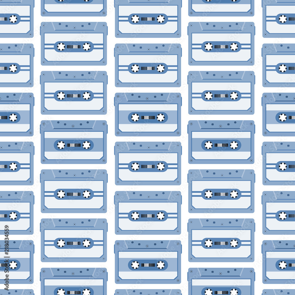 Retro seamless background with audio tapes. Magnetic audiotapes tileable pattern. Retro seamless background with audio tapes. Magnetic audiotapes tileable pattern.