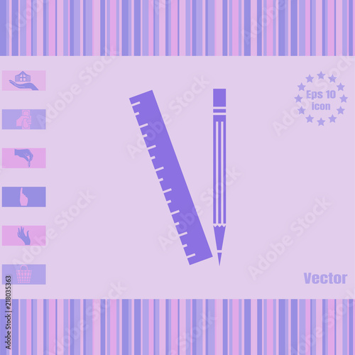 Pencil and ruler vector icon.