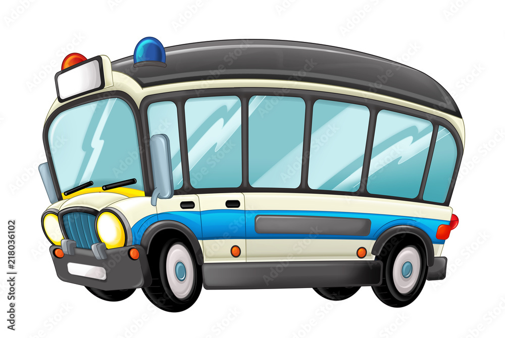 cartoon scene with ambulance bus on white background - illustration for children