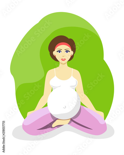 Pregnant woman doing yoga. Yoga for pregnant women in flat design.