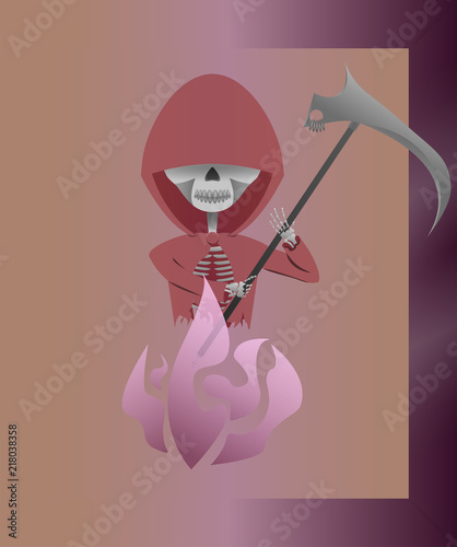 Vector death skeleton character with scythe and fire in frame