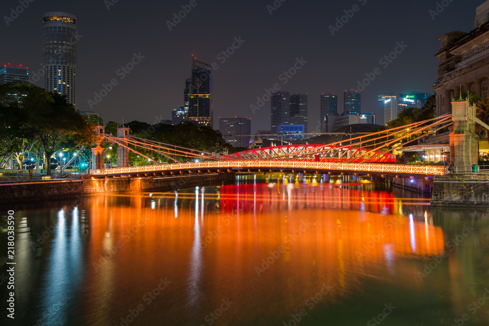 Cavenagh Bridge over the Singapore River is one of the oldest bridges and the only cable stayed suspension bridge in Singapore