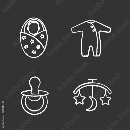 Childcare chalk icons set