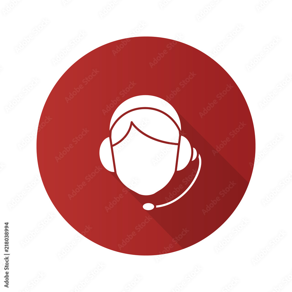 Fototapeta premium Call center operator flat design long shadow glyph icon