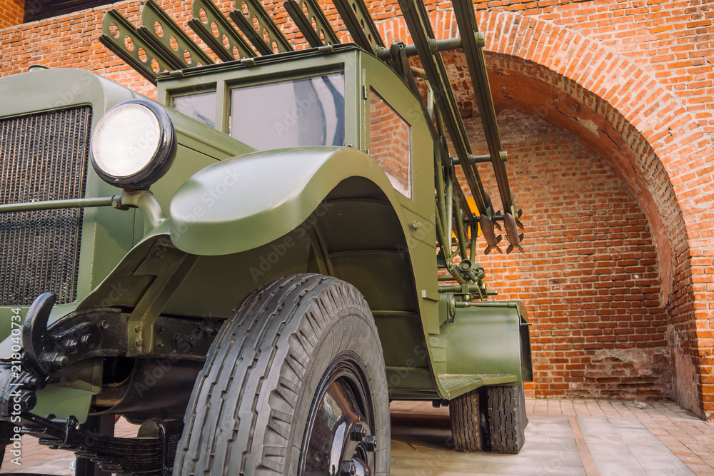 Details of the old Soviet military machine. In the park of the exhibits of military equipment
