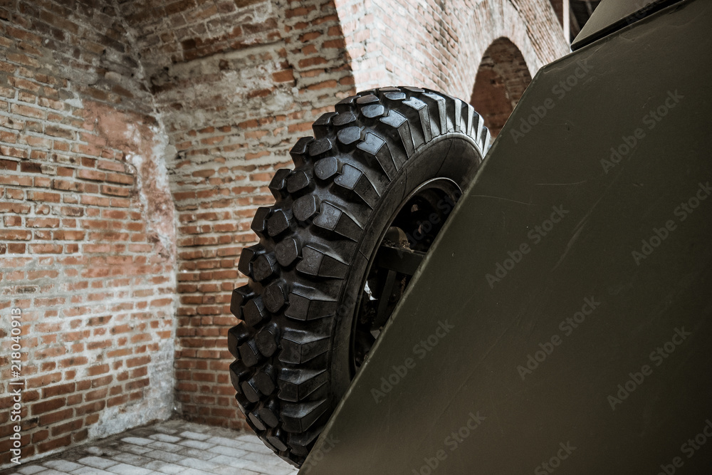Details of the old Soviet military machine. In the park of the exhibits of military equipment
