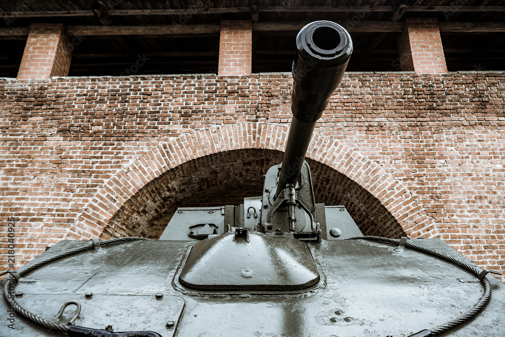 Details of the old Soviet military machine. In the park of the exhibits of military equipment