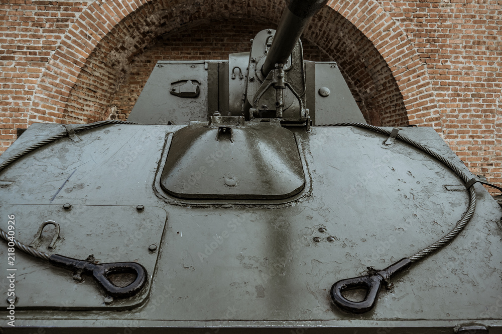 Details of the old Soviet military machine. In the park of the exhibits of military equipment