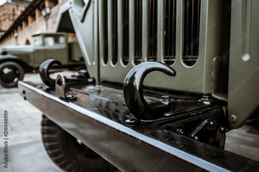 Details of the old Soviet military machine. In the park of the exhibits of military equipment