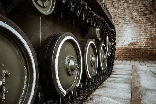 Obraz na płótnie Caterpillars of the old Soviet military machine. In the park there are exhibits of military equipment. w salonie