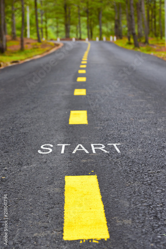 Wallpaper Mural Words of start with yellow line marking on road surface in the park, transportation concept and business idea Torontodigital.ca