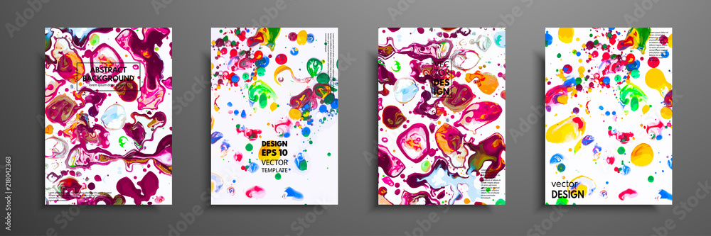 Hand drawn collection of card made by acrylic homemade texture. Liquid colorful texture. Fluid art. Abstract painting templates. Design for banner, poster, cover, invitation, placard, brochure, flyer