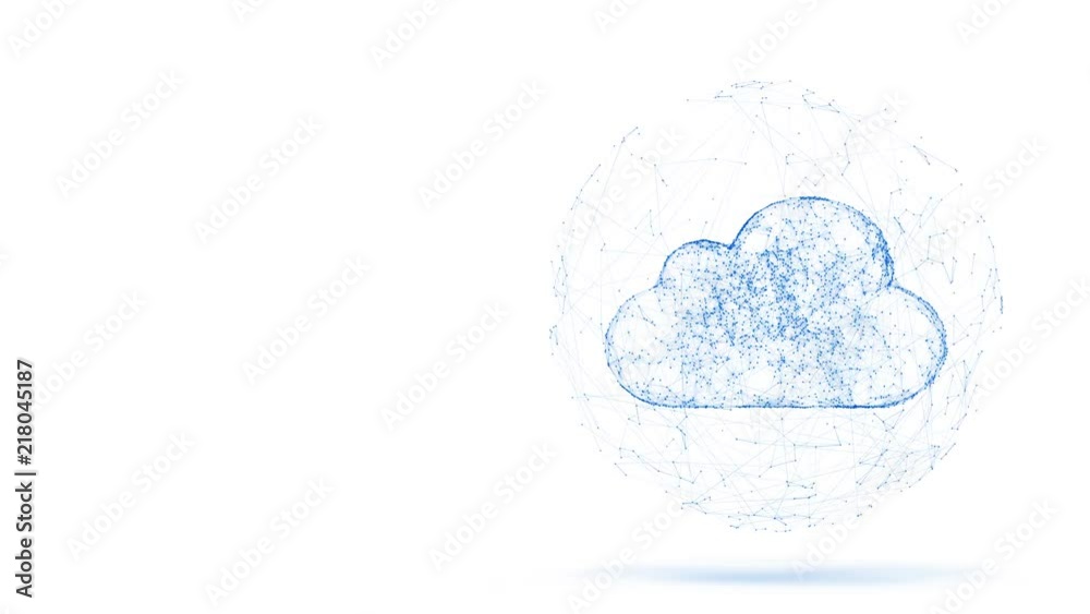 cloud computing, tech animation of cloud symbol from the chaotically slow moving connected points, cloud technology concept, seamless loop animation
