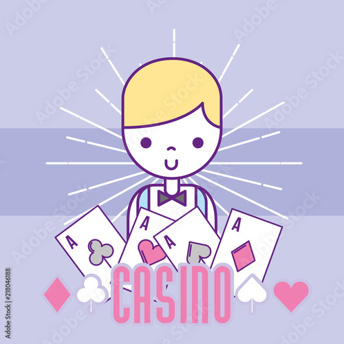 casino croupier male cartoon aces card poker vector illustration