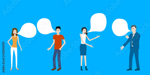 Flat design cartoon vector of speaking casual looking and business people.
