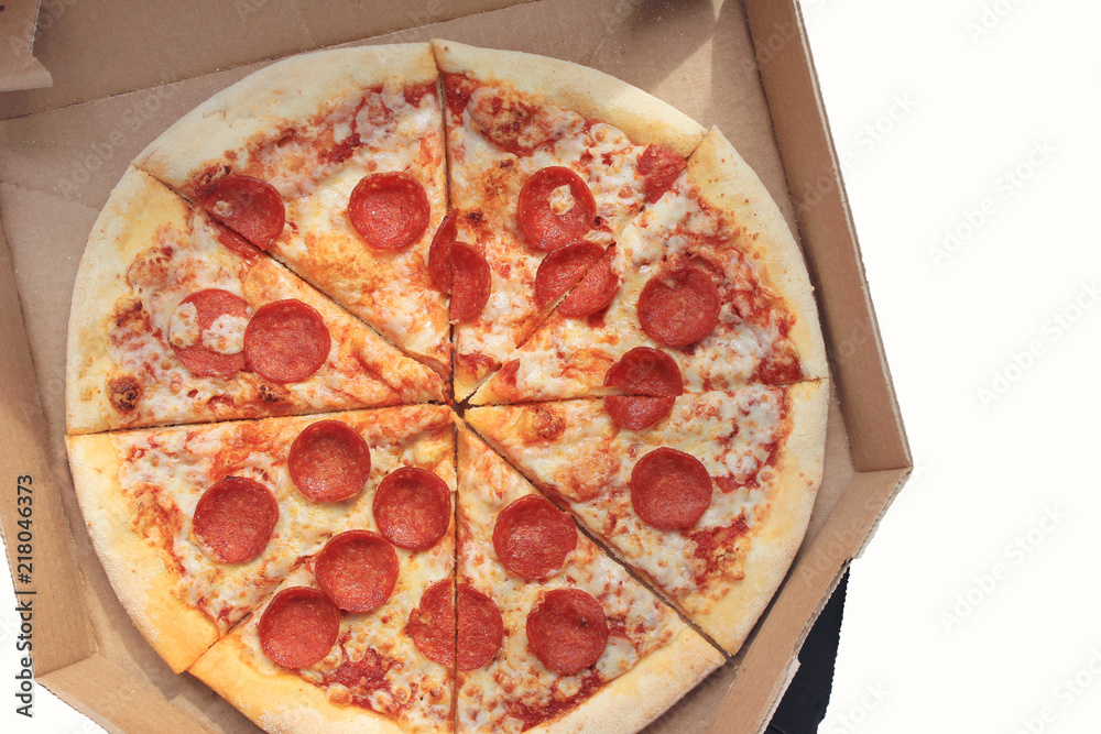 Pepperoni Pizza in Delivery Box Close Up Top View. Traditional Hot ...