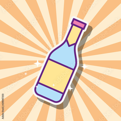 bottle champagne drink beverage retro style vector illustration