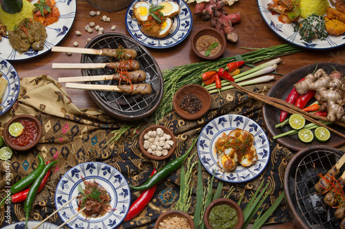 Different indonesian food dishes. Various indonesian bali food