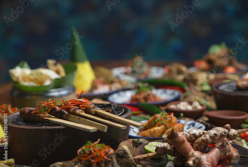 Different indonesian food dishes. Various indonesian bali food photo