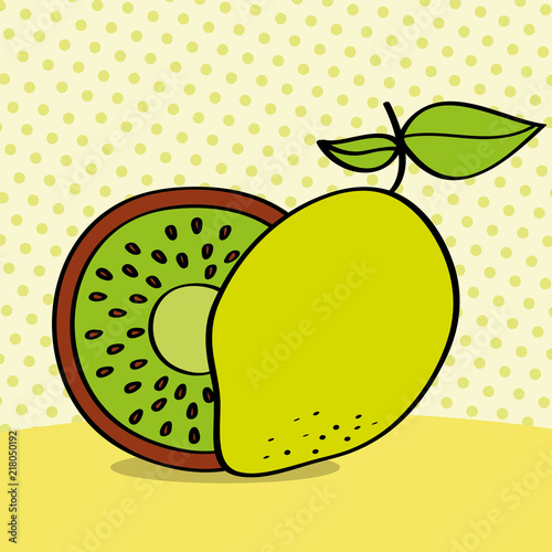 fresh kiwi and lemon on dotted background vector illustration