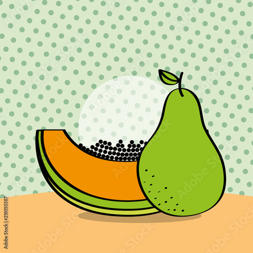 fresh papaya and pear on dotted background vector illustration
