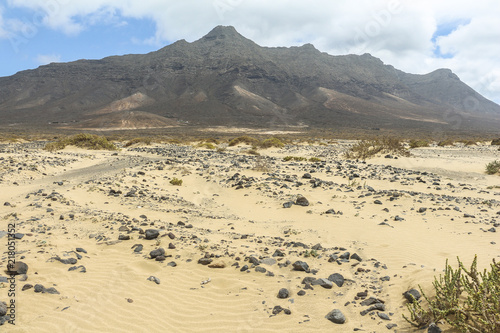 Sand dunes and mountain on Fuerteventura, Canary islands