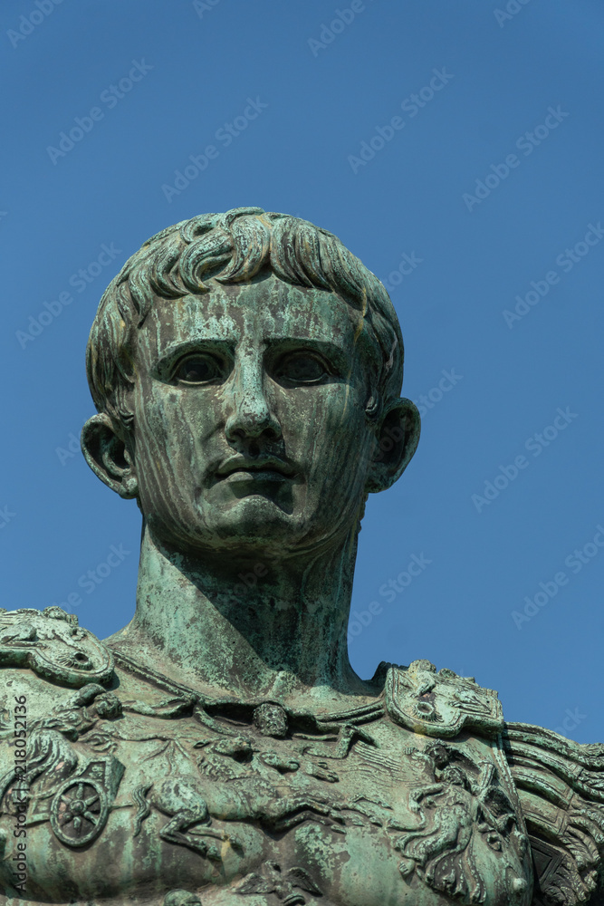 Bronze statue of Roman Emperor Augustus Caesar, or Octavian, Rome's first emperor, close to the Forum of Augustus Bronze statue of Roman Emperor Augustus Caesar, or Octavian, Rome's first emperor, close to the Forum of Augustus