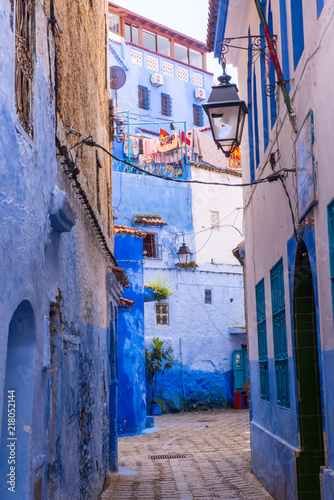 Amazing street view of blue city Chefchaouen. Location: Chefchaouen, Morocco © Kotangens