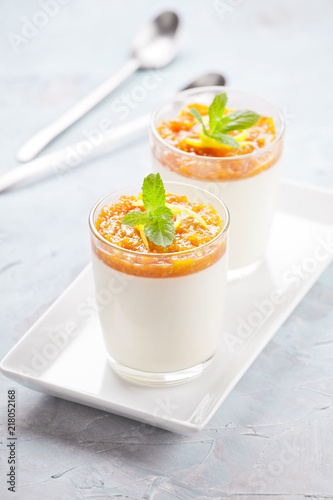 Glasses Of Panna Cotta With Mango