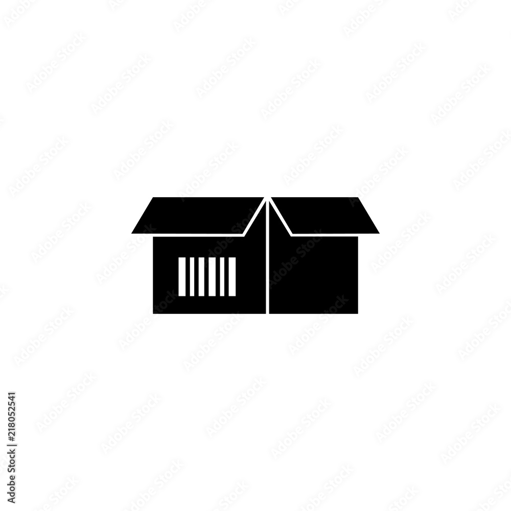 Cardboard Box with Bar Code. Flat Vector Icon illustration. Simple black symbol on white background. Cardboard Box with Bar Code sign design template for web and mobile UI element Cardboard Box with Bar Code. Flat Vector Icon illustration. Simple black symbol on white background. Cardboard Box with Bar Code sign design template for web and mobile UI element