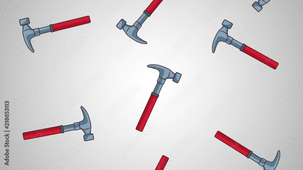 Construction hammer tools falling background high definition animation colorful scenes