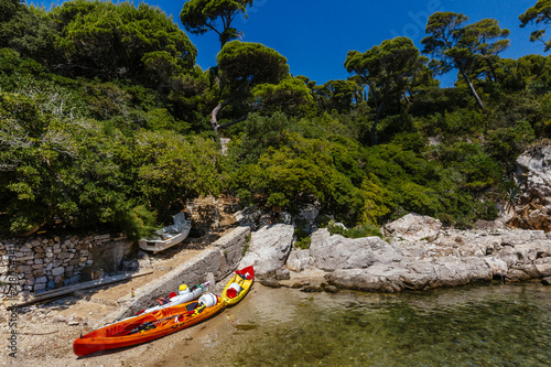 Kayak and Pathway on the Island of Lokrum near Dubrovnik, Croatia photo