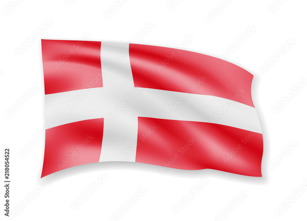 Fototapeta premium Waving Denmark Flag on white. Flag in the Wind.