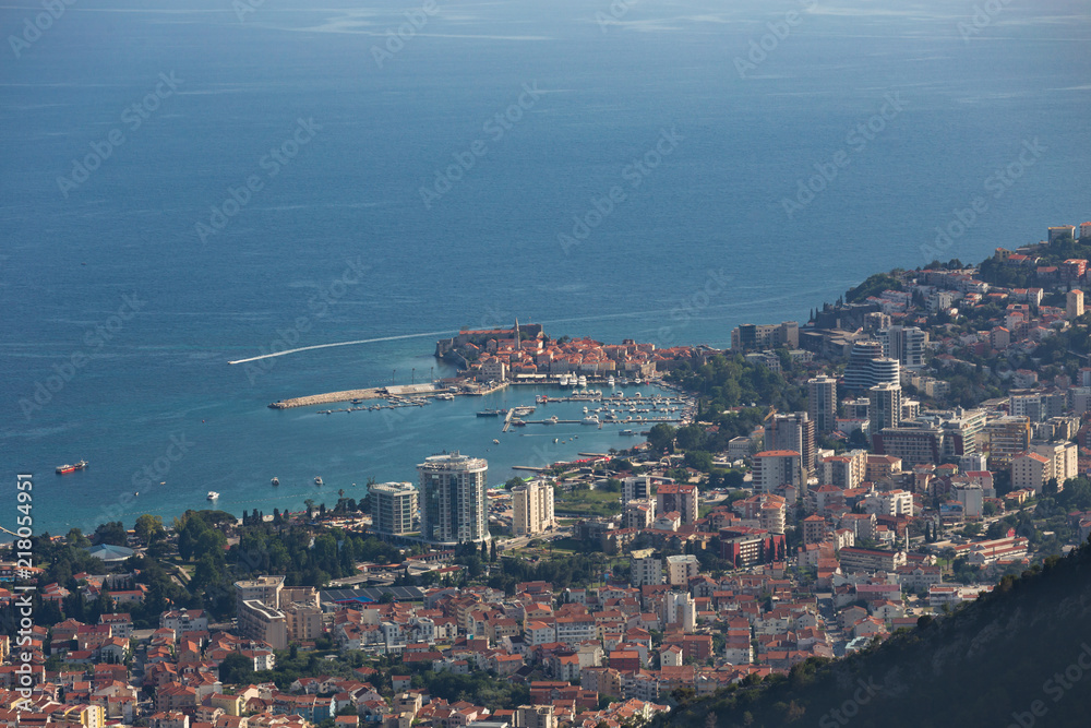 Panoramic view of Budva,  in Montenegro.