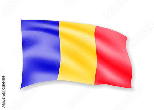 Waving Romania flag on white. Flag in the wind.
