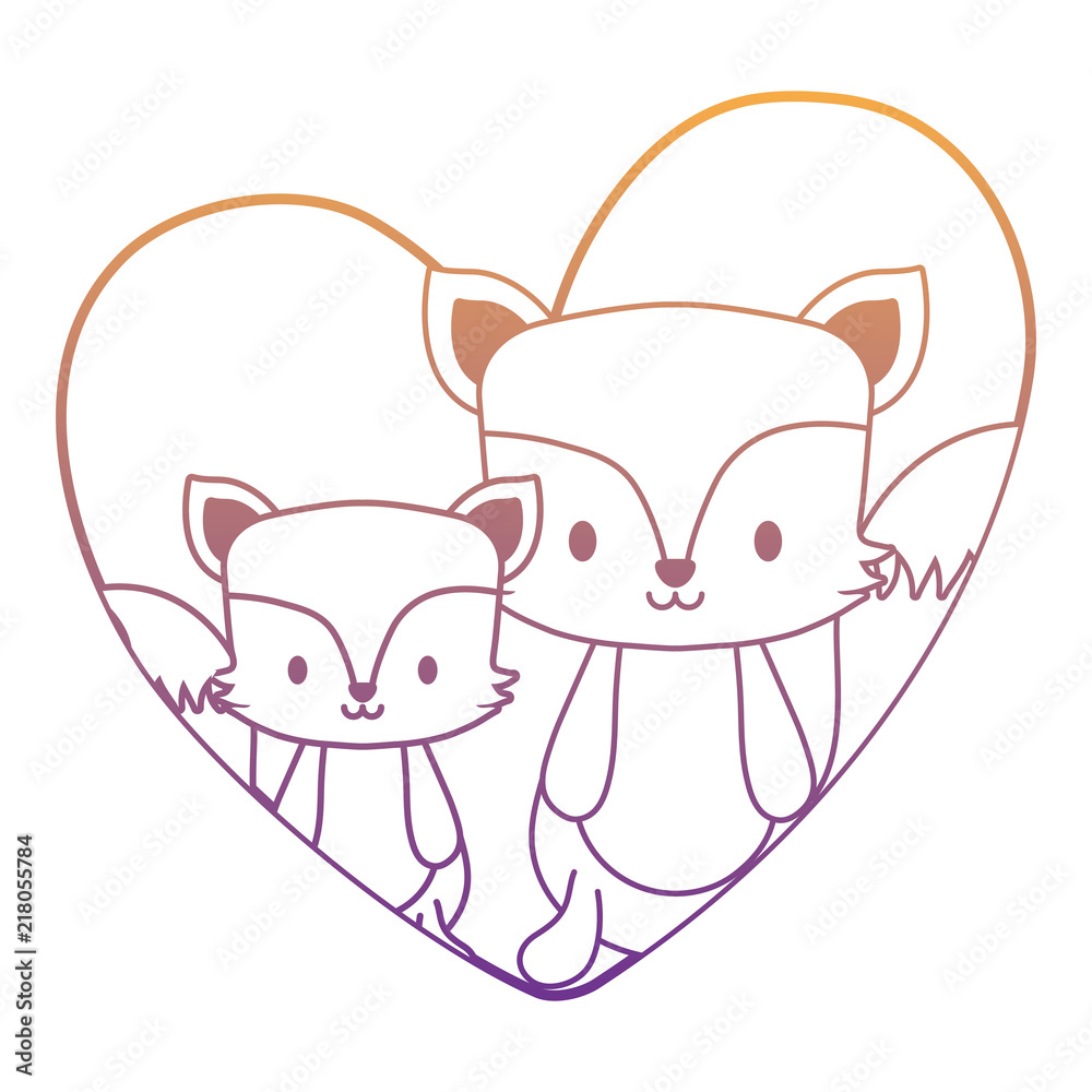 heart with cute foxes over white background, vector illustration heart with cute foxes over white background, vector illustration