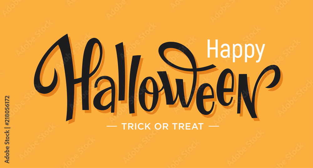 Fototapeta premium Happy Halloween lettering on orange background.