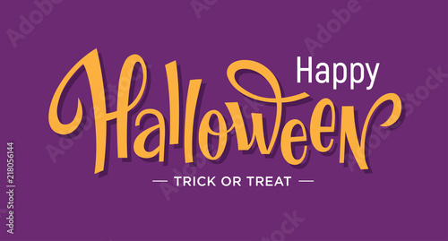 Happy Halloween lettering on purple background.