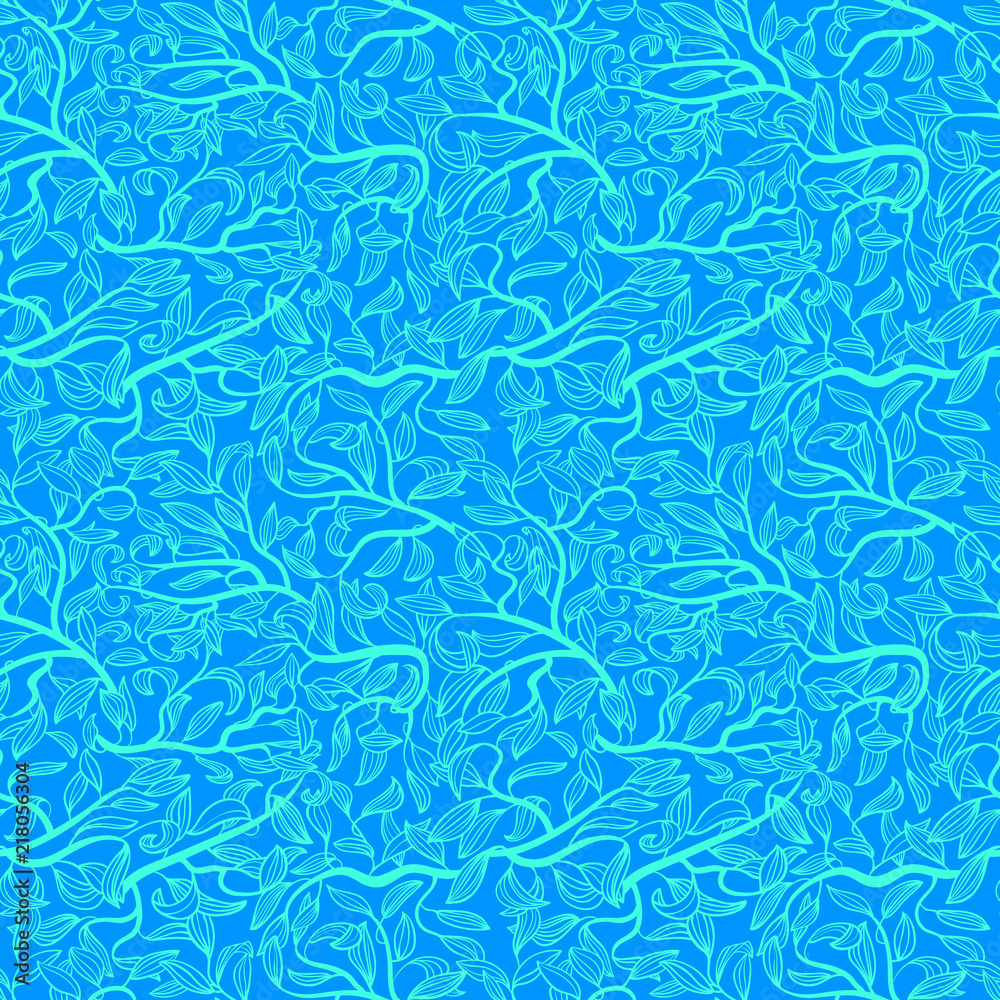 Floral decorative seamless pattern with leaves. Background with tree branches with doodle leaf. Floral decorative seamless pattern with leaves. Background with tree branches with doodle leaf.