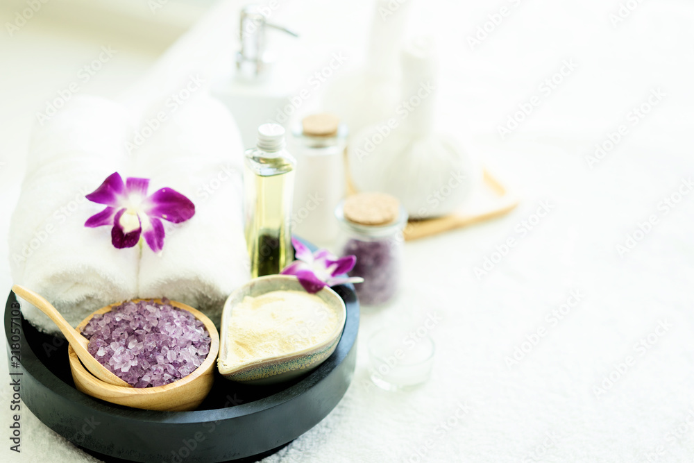 Herbal ball spa.Spa massage treatment products for good health on the white table.Close up spa body theme.spa ball Herbal ball spa.Spa massage treatment products for good health on the white table.Close up spa body theme.spa ball
