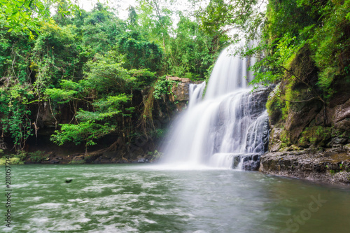 Tropical deep forest Klong Chao waterfall in Koh Kood island
