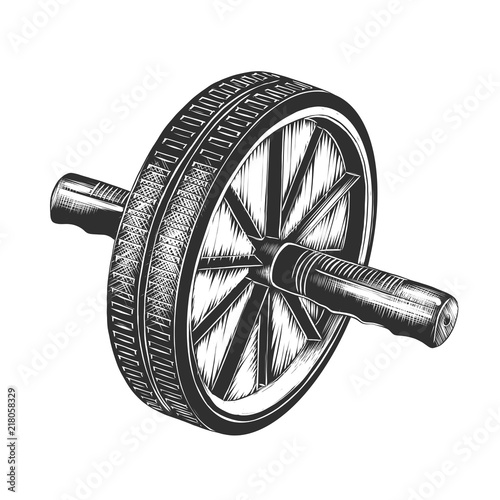 Vector engraved style illustration for posters, decoration and print. Hand drawn sketch of wheel rollout in monochrome isolated on white background. Detailed vintage woodcut style drawing.