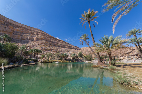 Emerald pools in Wadi Bani Khalid  Oman .