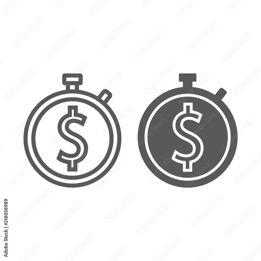 Time is money line and glyph icon, finance and banking, money sign, vector graphics, a linear pattern on a white background, eps 10. Time is money line and glyph icon, finance and banking, money sign, vector graphics, a linear pattern on a white background, eps 10.