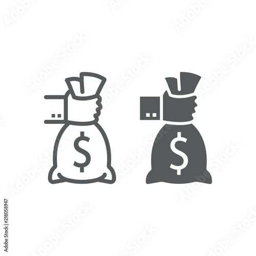 Hand holding money line and glyph icon, finance and banking, investment sign, vector graphics, a linear pattern on a white background, eps 10.