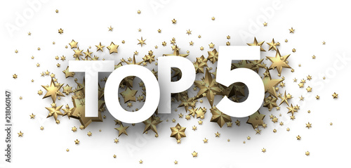 Top 5 sign with gold stars. Rating header.