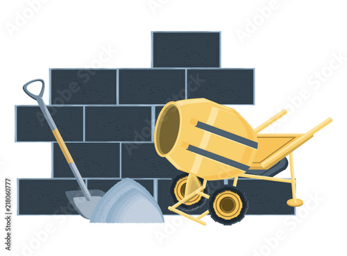concrete mixer and wall icon over white background, vector illustration