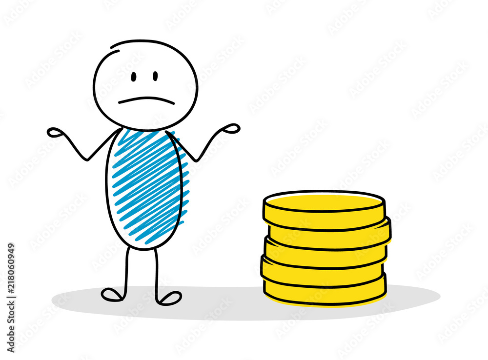 Business concept with hand drawn stickman showing coin stack. Vector. Business concept with hand drawn stickman showing coin stack. Vector.