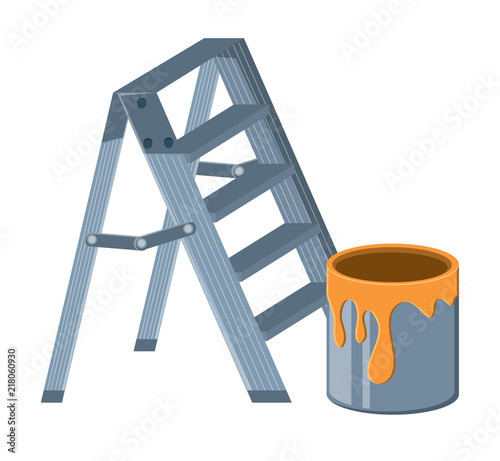 paint can and ladder over white background, vector illustration