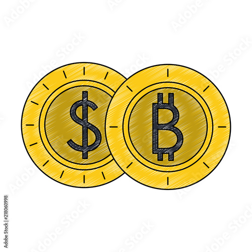 Bitcoins cryptocurrency stacked vector illustration graphic design